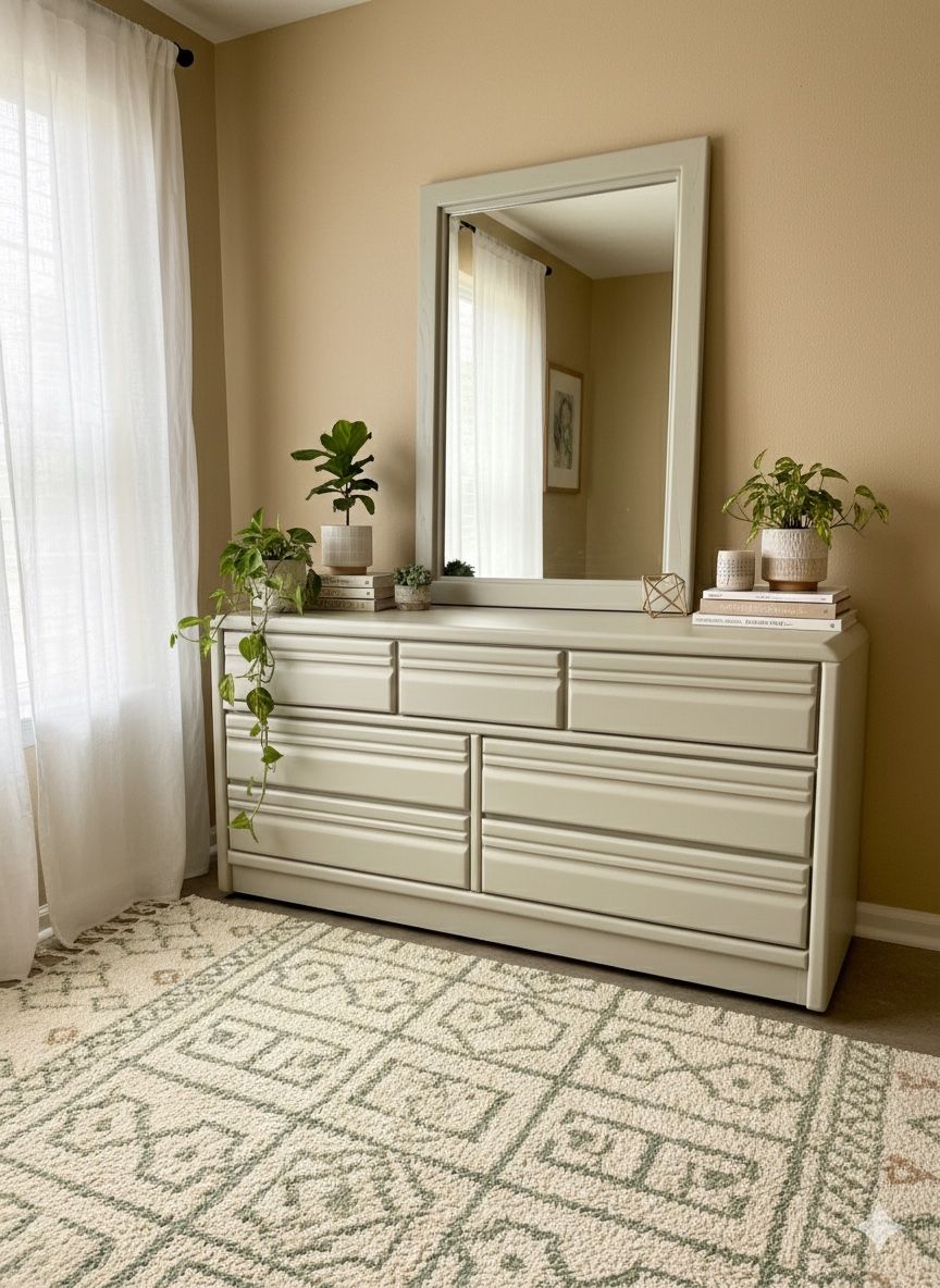 Beautiful Boho Solid Wood Dresser and Matching Mirror, nursery furniture