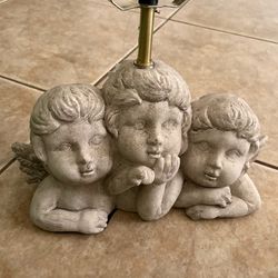 Karma Home Grey Three Cherub Lamp Base Cement Angels Bust Figures Baroque Decor