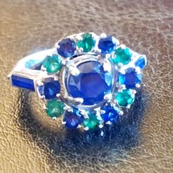 Antique 90% Platinum and Iridium Ring Sapphires and Emeralds  -  Size 5.5