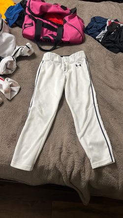 Under Armour White Baseball Pants with Navy Piping
