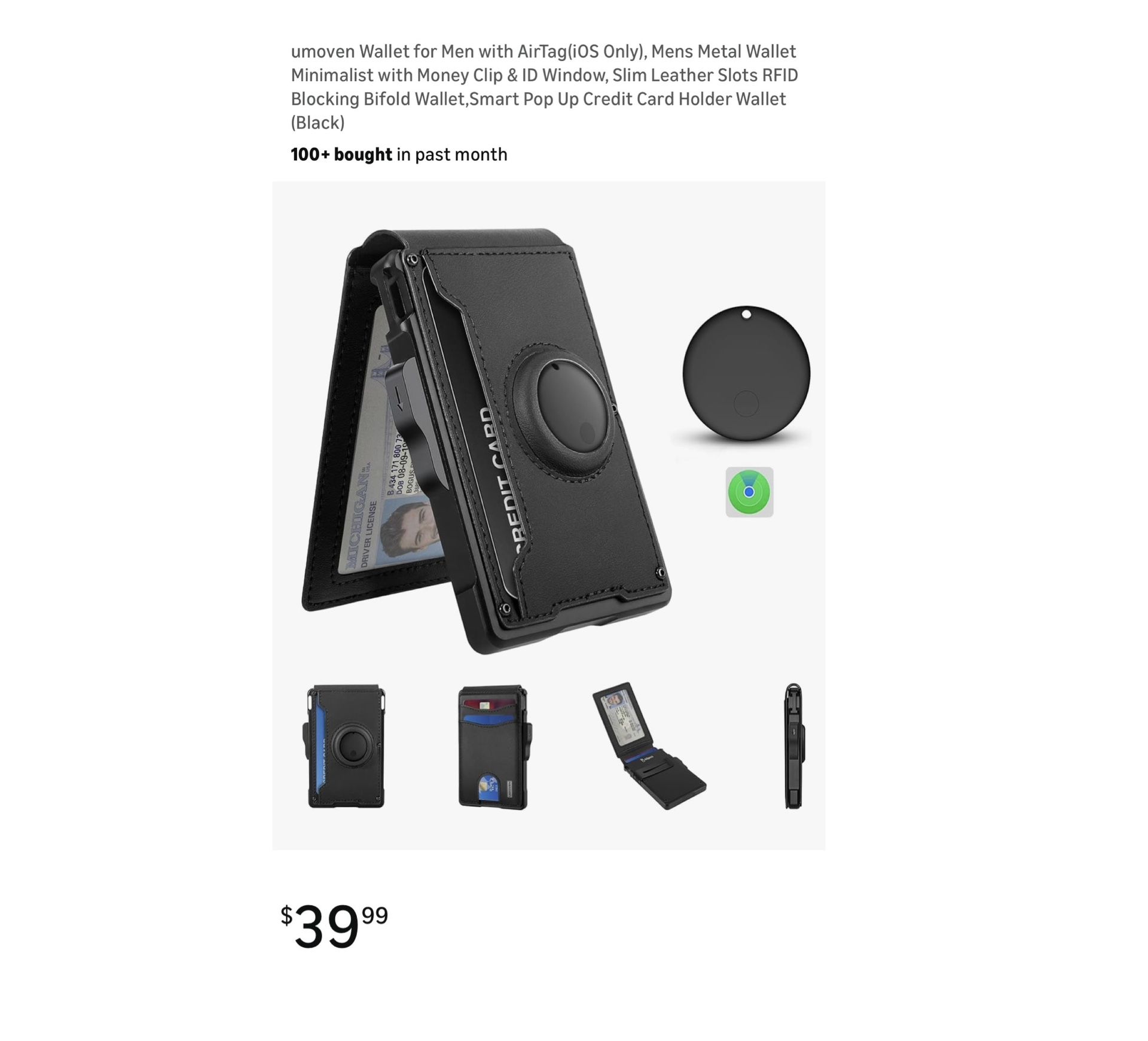 Brand new Wallet for Men with AirTag(iOS Only), Mens Metal Wallet Minimalist with Money Clip & ID Window, Slim Leather Slots RFID Blocking Bifold Wall