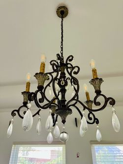 Bronze Crystal Drop Candle-Style Chandelier with lights