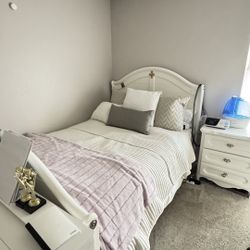 3 Piece Bedroom Set - Includes Bedside Table with Two Drawer And Desk With Three Side Drawers