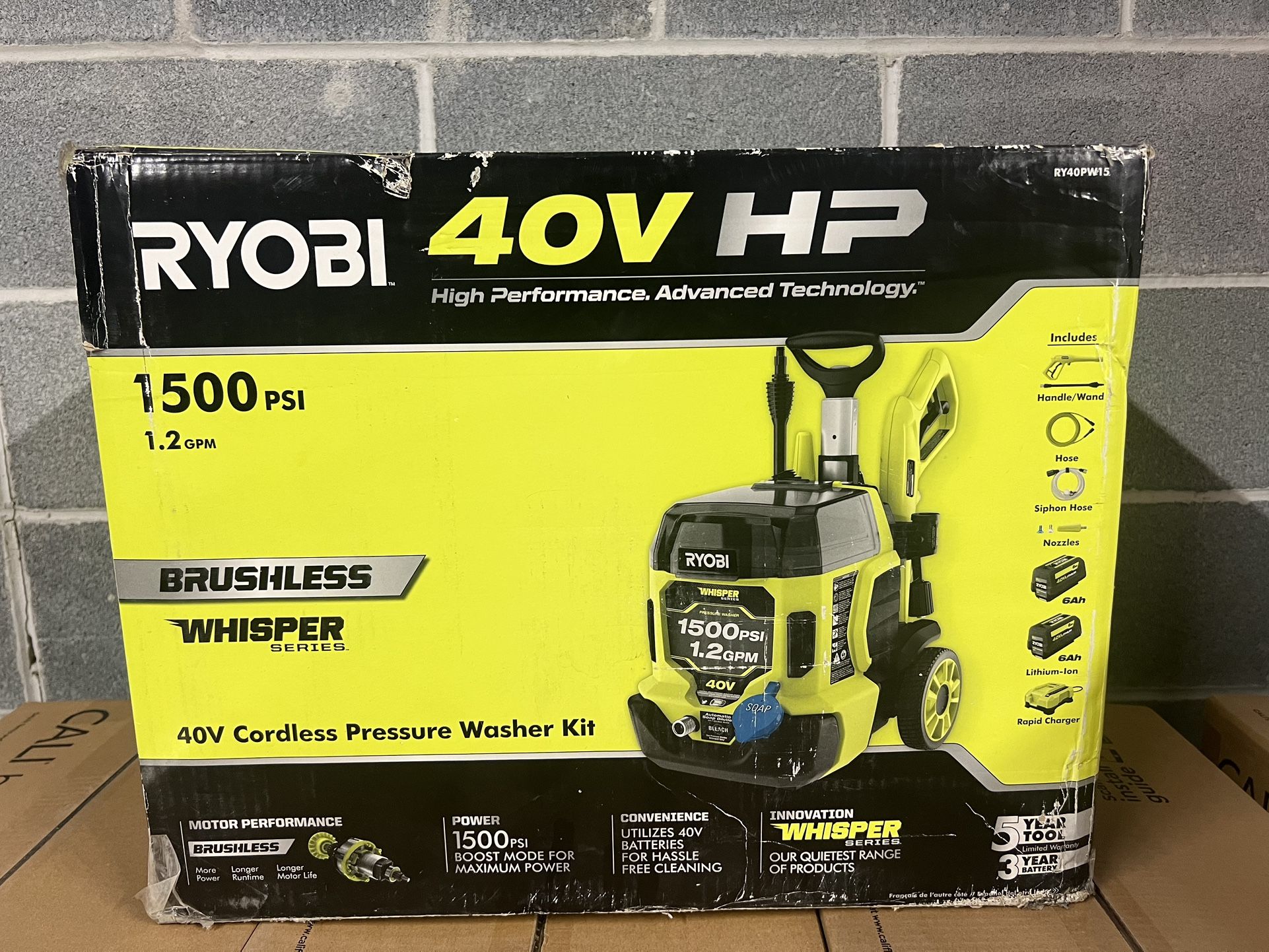 RYOBI 40V HP Whisper Cordless Pressure Washer & Batteries