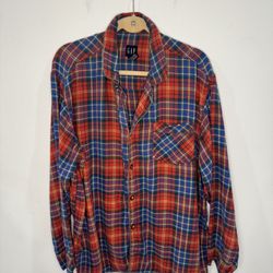 Vintage 90s GAP Colorful Flannel Plaid Button Up Collared Shirt Size L