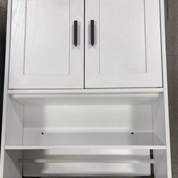 Assembled New White Over The Toilet Bathroom Wall Cabinet with Doors - Adjustable Shelf Towel Bar