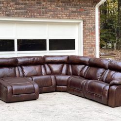 REAL leather Oversized Sectional With Chaise, Like New! (Delivery Available!)