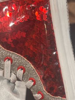 Red Sequin High-Top Sneaker silver detail