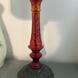 Amberina Glass And Brass Base Lamp