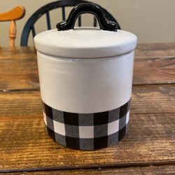 Cute Black White Check Plaid Buffalo Crock Container Kitchen