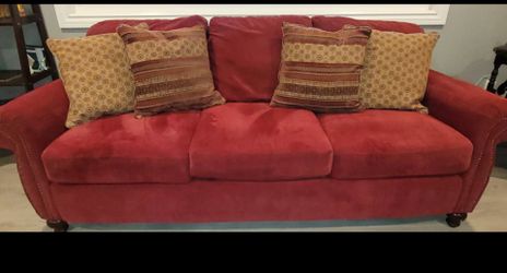 Red Microfiber 3-Seat Sofa and Loveseat with Nailhead Trim
