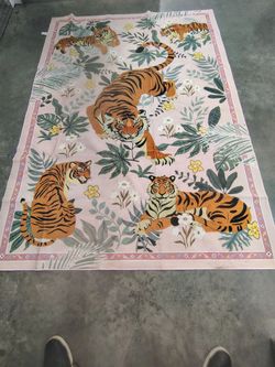 Pink Tiger Jungle Floral Area Rug