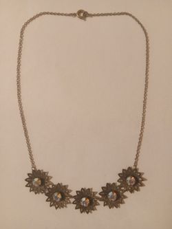 VTG Handmade 17" Brass Sunflower Choker/Necklace with 5 Large Crystals