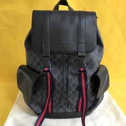 Gucci GG Supreme PVC & leather Backpack gray x black