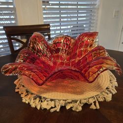 MURANO VETRO ESEGUITO ITALIAN MCM FLORAL ART GLASS BOWL