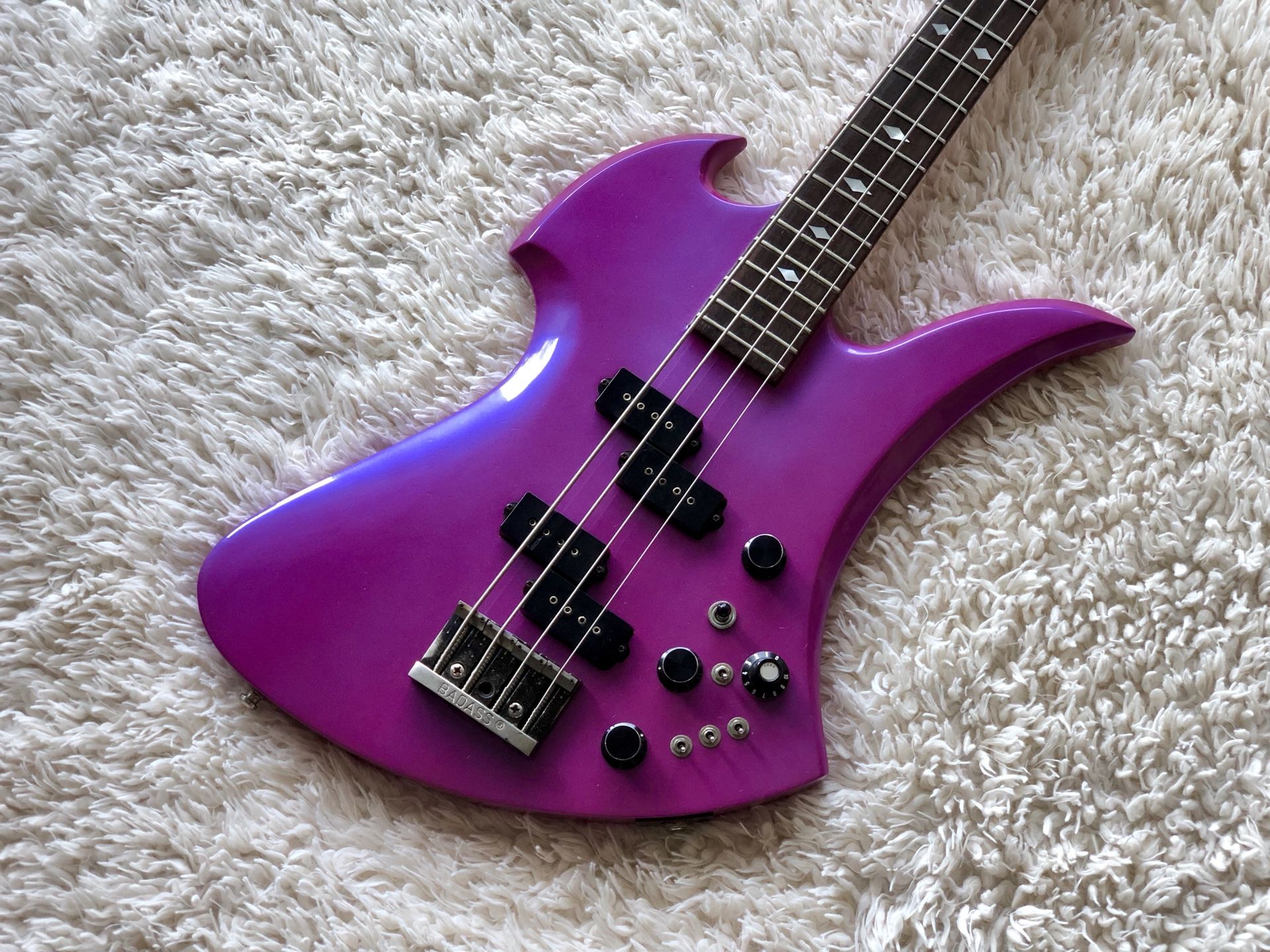 1980s BC Rich El Monte Pearl Pink Mockingbird Bass Guitar