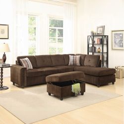 Chocolate Velvet Reversible Sectional Sofa 