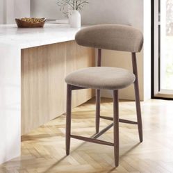 2 Brand New Bar Stools – Camel Upholstery, Sturdy Wood Legs