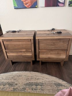 Pair of Wood Nightstands with Two Drawers