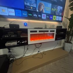 70” Hanging Tv Stand W / Working multicolor Fireplace