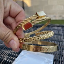 3 Bracelets Set Gold Plated Luxurious Jewelry Brand New 