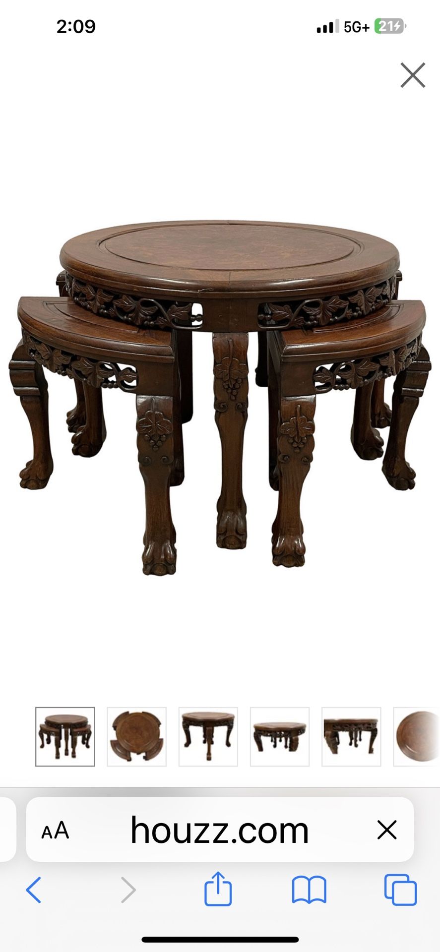 ANTIQUE CHINESE COFFEE TABLE WITH 4 NESTING STOOLS