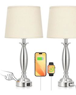 Set of 2 Touch Table Lamps with USB Ports