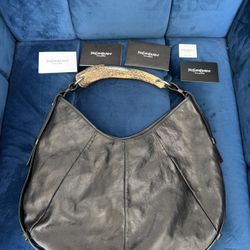 Authentic Yves Saint Laurent Dark Brown Leather Mombasa Handbag