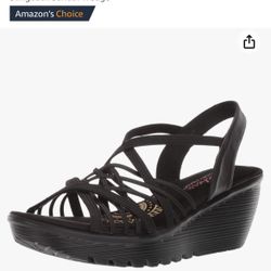 Skechers Women's Parallel-Crossed Wires-Multi Gore Slingback Sandal Wedge Size 9