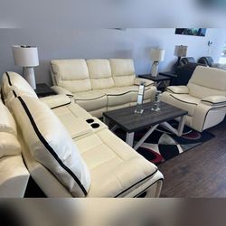3PC Black cand hite power recliner sofa set Leather
