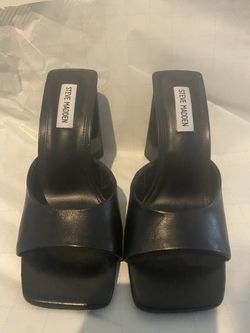 Ladies Steve Madden Black Leather Block Heel Mules Size 8