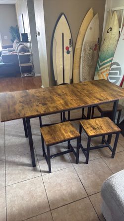 Wood and Black Metal Dining Room Table