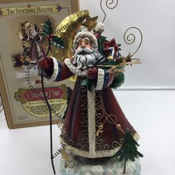 2002 Grandeur Noel SANTA Tin Stocking Holder Original Box Christmas 15.1/2" TALL