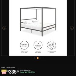  KING SIZE GRAY CANOPY BED FRAME 