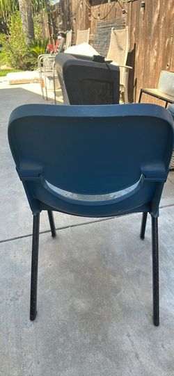 Blue Hard Plastic Chairs, Steel Legs I Have Five Chairs For Five Dollars Each