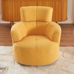 360° Swivel Chair Upholstered Accent Barrel Chair with Adjustable Headrest