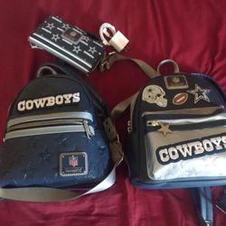Dallas Cowboys Leather Backpack With Matching Wallets And IPhone Charger 