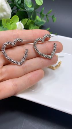 Open Heart Stud Earrings Gold Plated, Silver Color