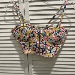 Floral Zip‑Front Crop Top – Size M