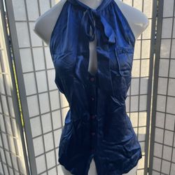 Satin Blue Halter Top - Large