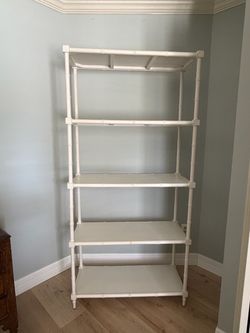 White Faux Bamboo Etagere Bookshelf / 5-Tier Shelving Unit
