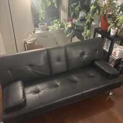 Leather Futon Couch (with Cupholder)