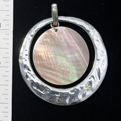 Chicos Hammered Silver And Pink Shell Pendant 