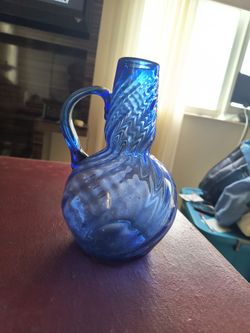 Cobalt Blown Glass  Swirl Pitcher