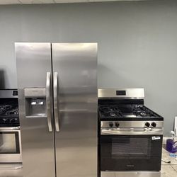 Frigidaire side by side refrigerator &. Frigidaire gas range set stainless steel 