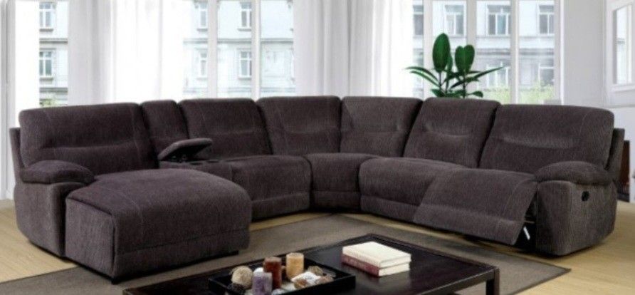 Brand New Grey Super Plush Chenille Reclining Sectional Sofa