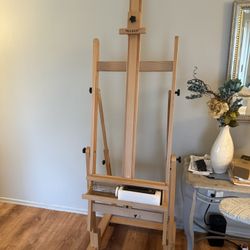 Double Mast Heavy-Duty H-Frame Easel, Hold Canvas up to 83", Tilts Flat & Movable, Adjustable Beech Wood Large Easel Stand for Painting with Storage, 