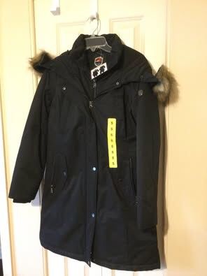 Madison Ladies' Long Hooded Parka with Removable Faux Fur Trim  NWT Size SMALL