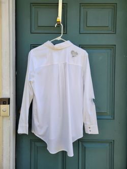 Attitudes by Renee Heart Cutout Rhinestone Button Up Shirt White L QVC Western
