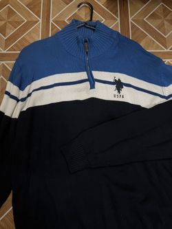 USPA - Quarter Zip Sweater - Blue/ White Logo Chest Stripe - XLarge 